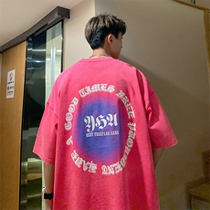 抖音供货、10万现货印花款230克水洗棉短袖T恤D223A-ST2350-P35，男装T恤，电商019-1