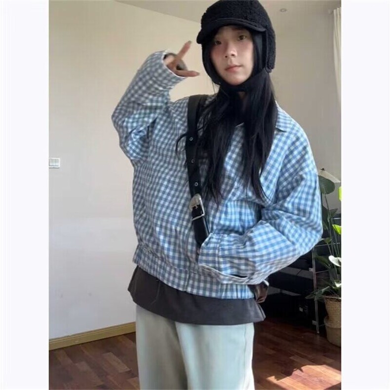 25春美式复古两面穿格纹外套宽松显瘦拉链开衫上衣JKK07p85特,男装夹克,电商D256-2(原A064-2)