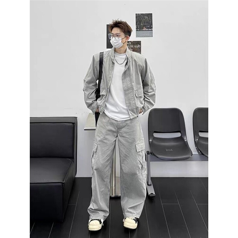 现货得物二开复古工装宽松立领水洗cleanfit夹克美式JK1252-P98，男装夹克，星座1103-3