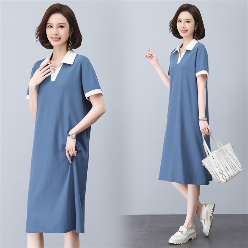 2023夏季新款时尚拼色休闲连衣裙宽松显瘦百搭气质女装，女装连衣裙，依恋蒂丝