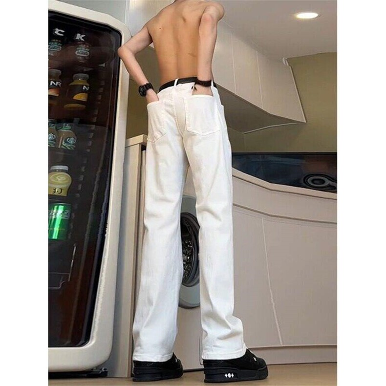 复古蓝直筒牛仔裤男款春秋季美式高街vibe风设计感宽松直筒长裤子,男装牛仔裤,星座1008