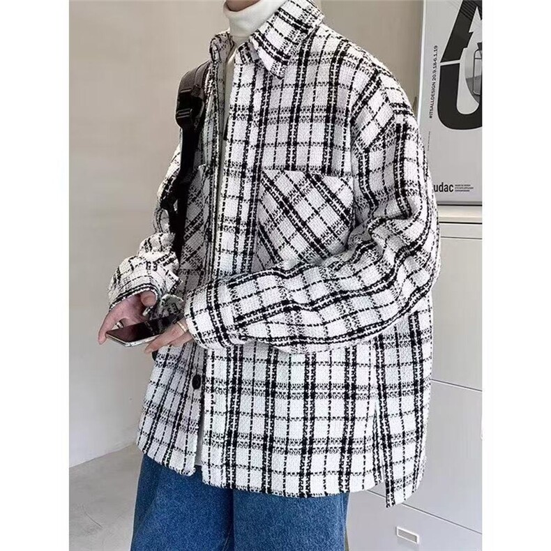 外套男女格子春秋季宽松百搭夹克衬衫上衣休闲千鸟格YC52P50,男装夹克,星座1013-5