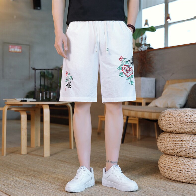 风大刺绣短裤男中式休闲百搭五分裤沙滩裤XZ310B-3-DK1905-P27,男装牛仔裤,星座310B-3