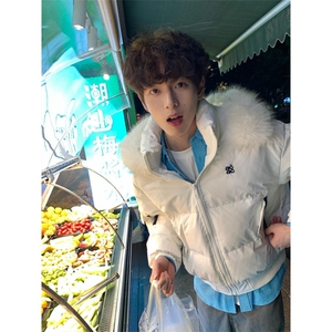 1506/Q78830/P94白色大毛领工装派克棉服图片