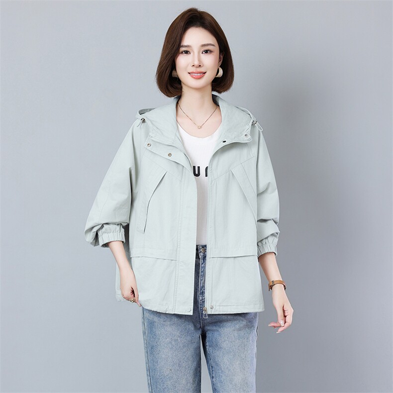2026年开春新款宽松大码纯棉百搭休闲款大码女装长袖连帽款2610,女装风衣,秋牧寒烟