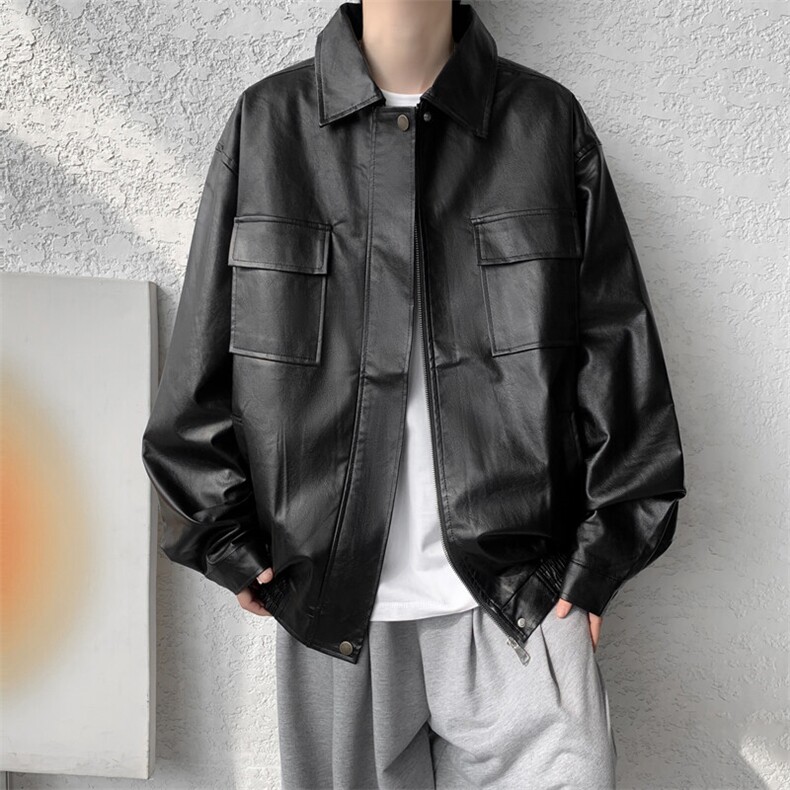 F676P68PU皮夹克翻领长袖复古时尚外套男生机车宽松型,男装夹克,星座512-6