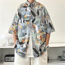 短袖衬衫春夏新款男港风潮流树叶衬衣C430P32，男装衬衫，星座1116-2