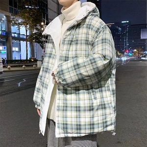 新款棉衣男冬季棉袄外套两面穿连帽格子棉衣  MY06 P90图片