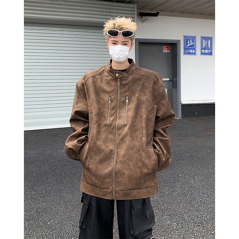 2025秋装美式潮牌PU皮夹克痞帅外套皮衣复古百搭A025-Y19-P95,男装夹克,电商A025
