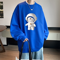 华夫格卫衣圆领卫衣男大码长袖t恤男外套HW76233-P30加绒款-P40，男装卫衣，电商A040