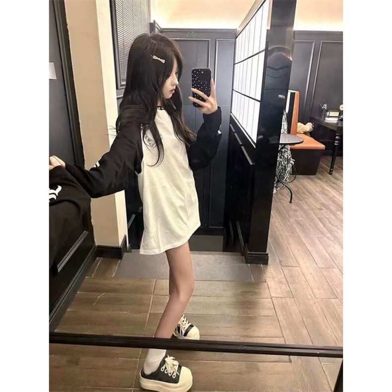5595-P40好质量做工#印花螺纹领包边拉肩长袖T恤,女装T恤,星座617A-2