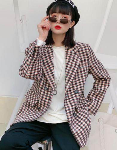 四粒扣西装领格子外套，女装西装，昕叶良品