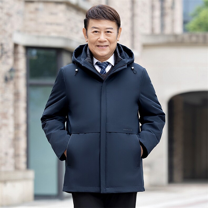 主推可拆卸帽灰鹅绒一衣三穿中老年羽绒服外套男士加厚羽绒服大衣,男装羽绒服,钱塘723