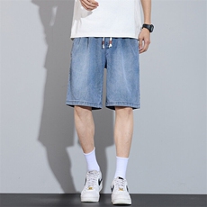 冰氧吧莱赛尔天丝牛仔短裤男五分夏季薄款宽松直筒中裤Z9837-P45，男装牛仔裤，星座509