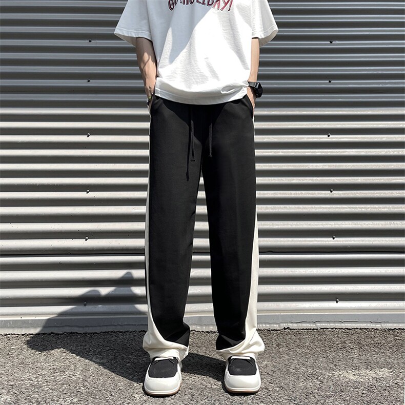 休闲裤男韩版潮流拼色帅气2024夏季新款ins宽松直筒裤K3907-P32图片