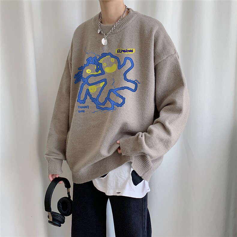 1港风圆领中性情侣潮流大码M-5XL印花毛衣男外套7831P48加绒P55，男装针织衫/毛衣，星座226-2