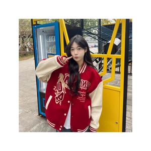 1506-1/MH83651/P79红色棒球服女冬季马年毛巾绣情侣夹棉加厚夹克图片