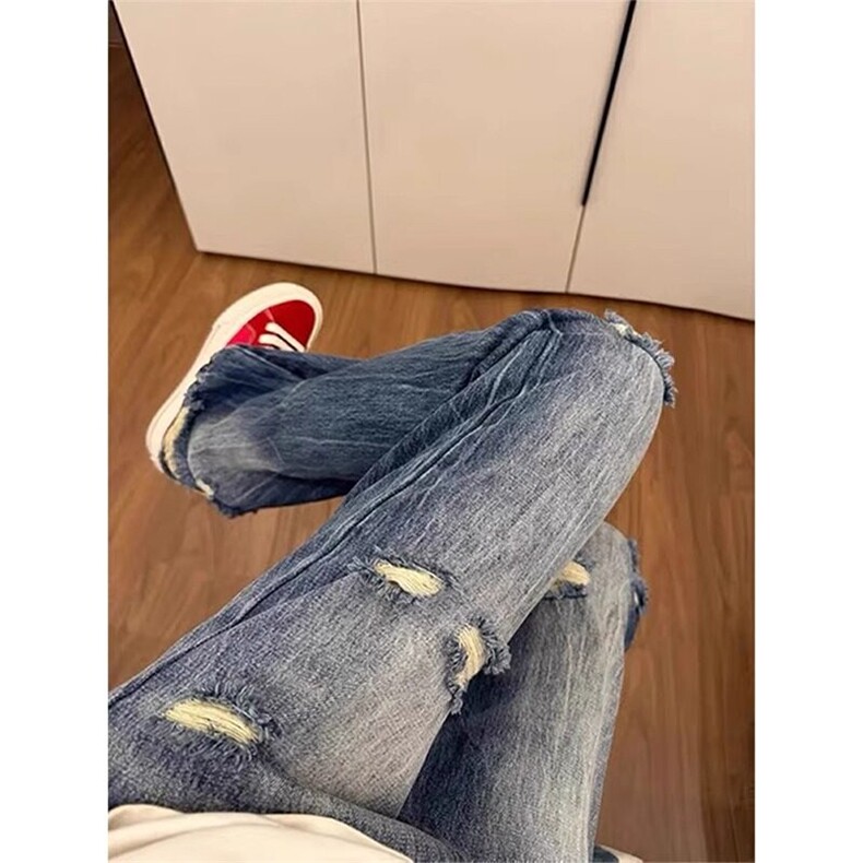 美式高阶水洗做旧牛仔裤破洞直筒裤情侣潮KZ31D777--TP40,男装牛仔裤,电商A247C