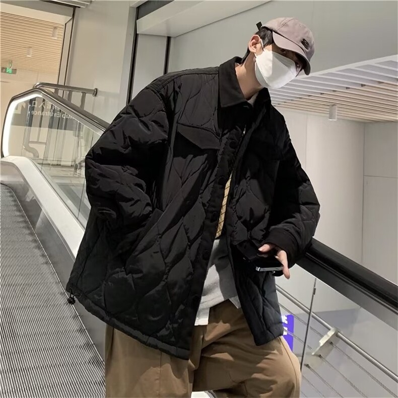 秋冬潮牌ins菱形格棉服立领棉衣男港风宽松工装棉袄W5887-P65,男装棉衣,星座512-2