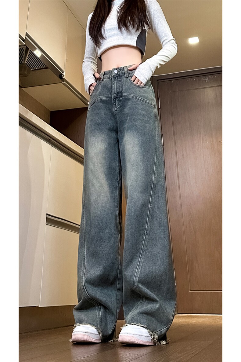 现货直筒渐变休闲裤女宽松复古蓝毛边牛仔裤男K5825-P55控78,男装休闲裤,星座205