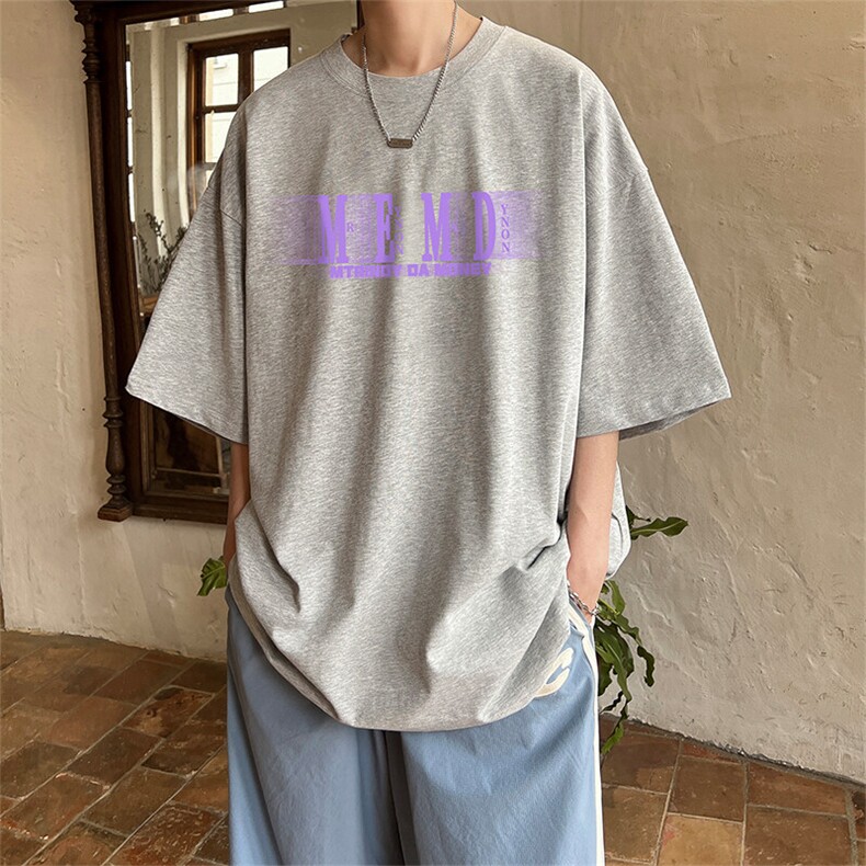 抖音得物二开现货供应220克夏装重磅美式高街宽松短袖t恤MT96,男装T恤,电商A486-1