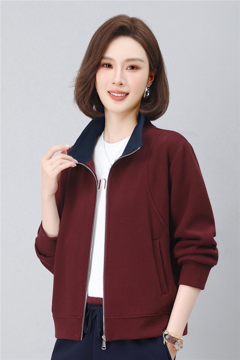 长期有货时尚拼色立领开衫卫衣短款外套女2026春秋休闲运动服上衣,女装短外套,璐依舞