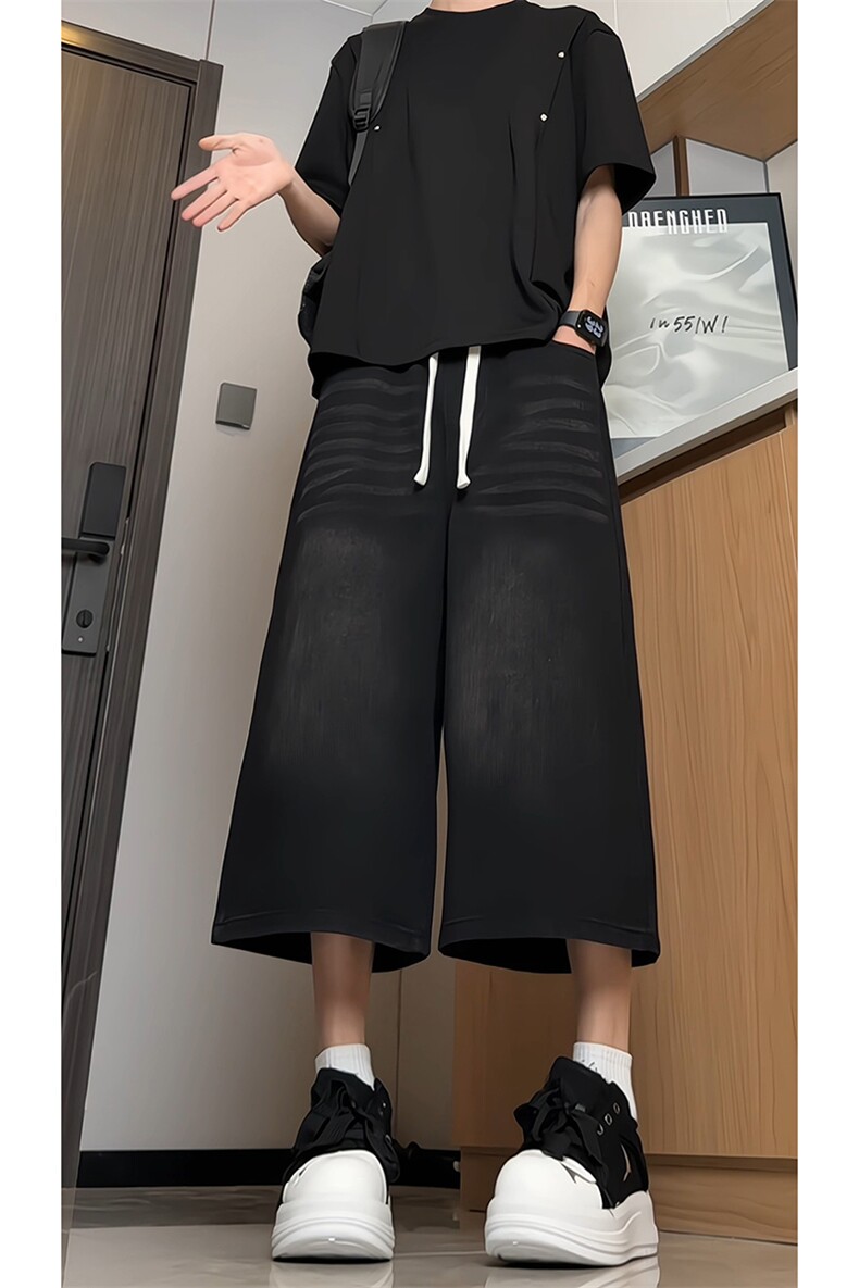 水洗牛仔七分裤男夏季美式复古宽松潮流阔腿中裤子-A2023TP38控68,男装牛仔裤,电商B241