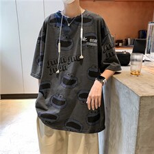 夏季港风卡通印花中长款休闲短袖男女慵懒风百搭宽松T恤TX20-P18，男装T恤，星座1008-2