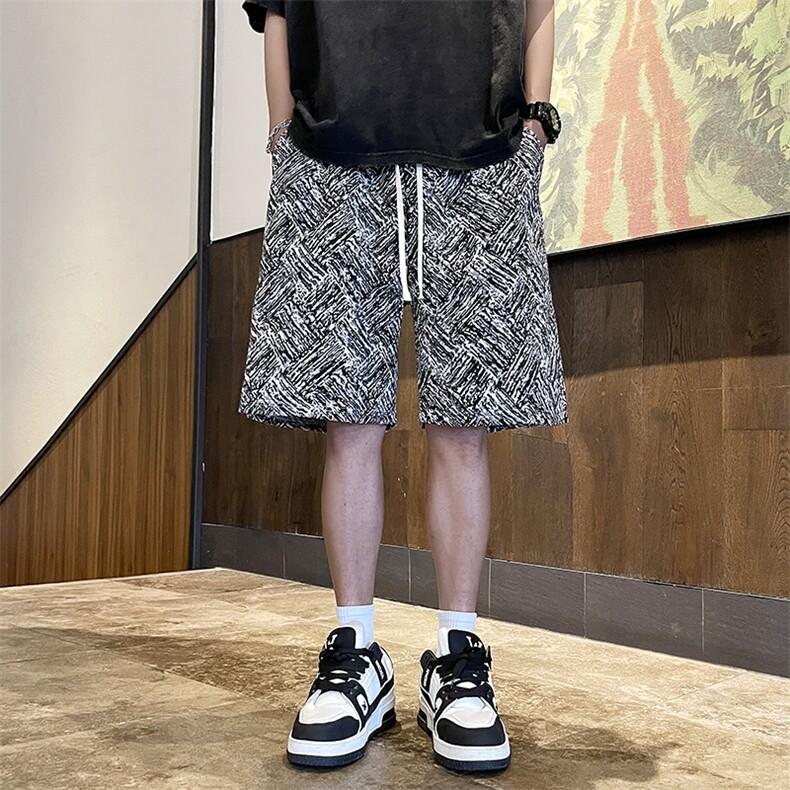 夏季运动休闲花短裤潮牌宽松直筒五分裤,男装牛仔裤,星座410-7