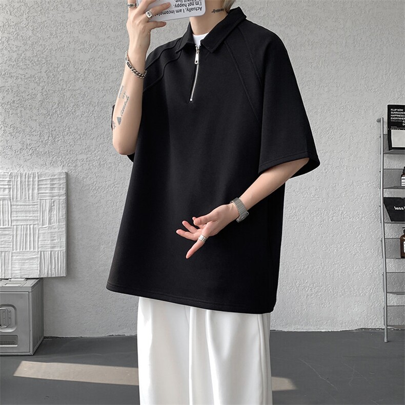 8XL-M半拉链t恤短袖POLO衫男款夏季美式翻领宽松大码半袖DT008P45,男装T恤,电商B312