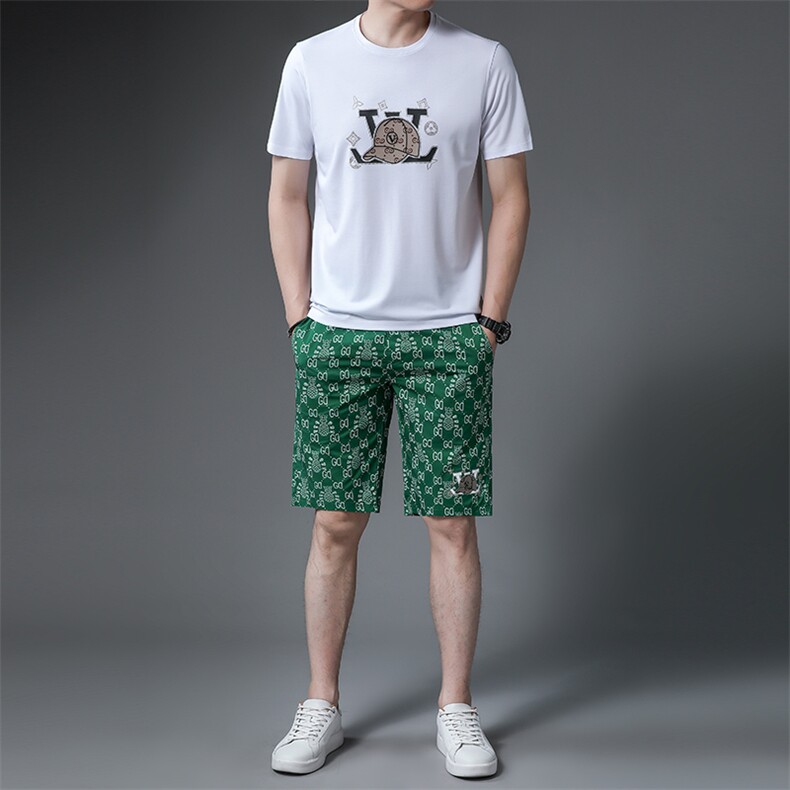 中老年运动套装男夏季两件套2023新款中年短袖T恤休闲夏装运动服,男装休闲套装,电商B212（原钱塘6029）
