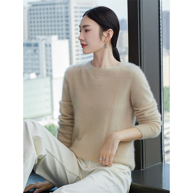 时尚优雅小清新圆领羊绒衫温柔气质修身显瘦毛衣,女装羊绒衫,百越羊绒