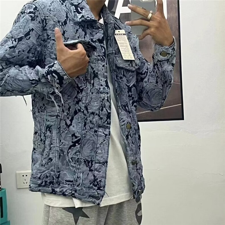 潮牌翻领春季修身破洞夹克牛仔外套男GM77-P73,男装夹克,星座1109-3
