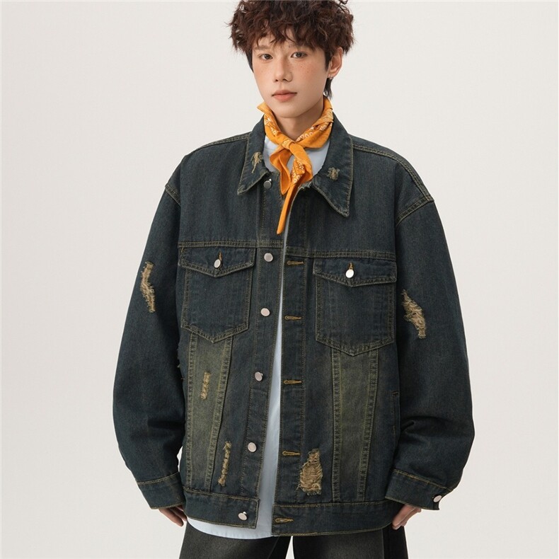 男士黑色工装牛仔外套男女生款秋季宽松上衣牛仔夹克衣服新款潮搭,男装工装外套,星座302B