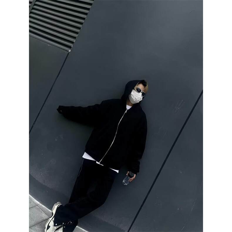 美式高街暗黑忍者袖高领拉链连帽卫衣男潮W120-P70图片