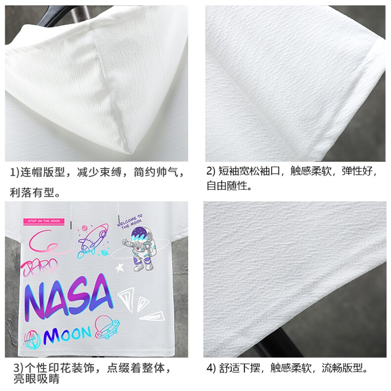 LD54186-P45连帽短袖t恤男大码胖子带帽五分袖中袖展架,男装T恤,电商A040A
