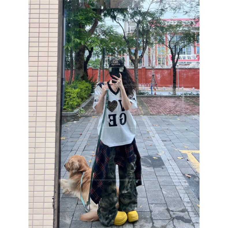 DX232LL-P37美式复古V领球衣短袖t恤高级感痞帅网眼半袖,男装T恤,星座1007（原301D）