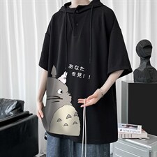 LD54150-P45连帽短袖t恤男大码胖子带帽五分袖中袖，男装T恤，电商A040