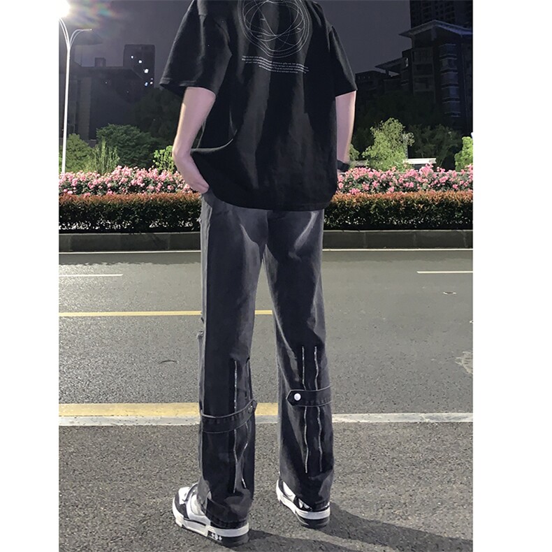 B221美式ins高街暗黑系小众拉链直筒牛仔裤LK23073-P65控88,男装牛仔裤,电商B221