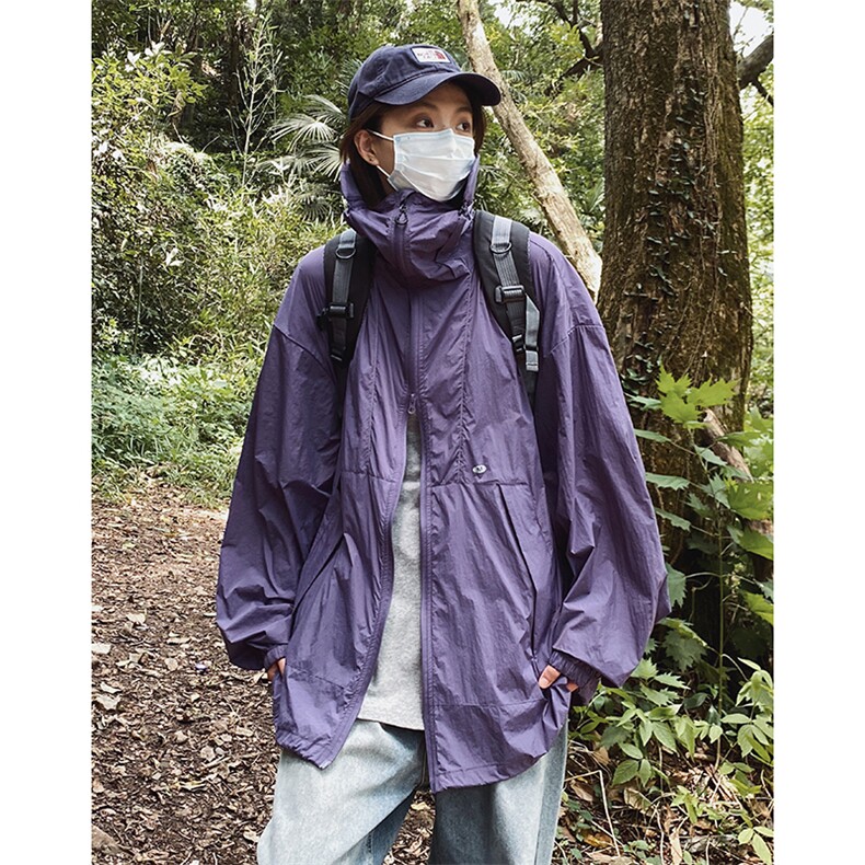 港风大码复古山系户外薄款男女连帽防晒服 XZ213-JKFS01-P55控78图片