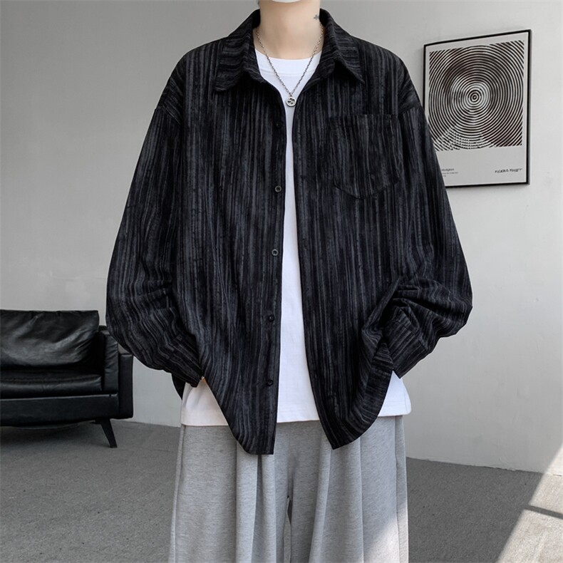 8XL-M灯芯绒长袖衬衫特大码痞帅扎染衬衣美式复古外套CS9002/P55,男装衬衫,电商B238