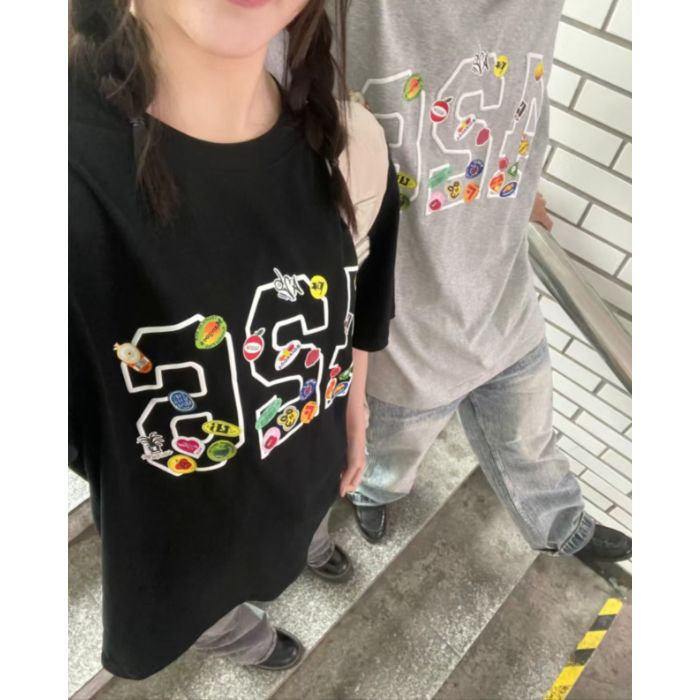 H0893-P35原版刺绣美式复古休闲学生宽松情侣短袖T恤，女装T恤，星座617A-2