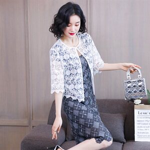 2023年蕾丝衫/雪纺衫夏季绣花短款开衫百搭圆领图片