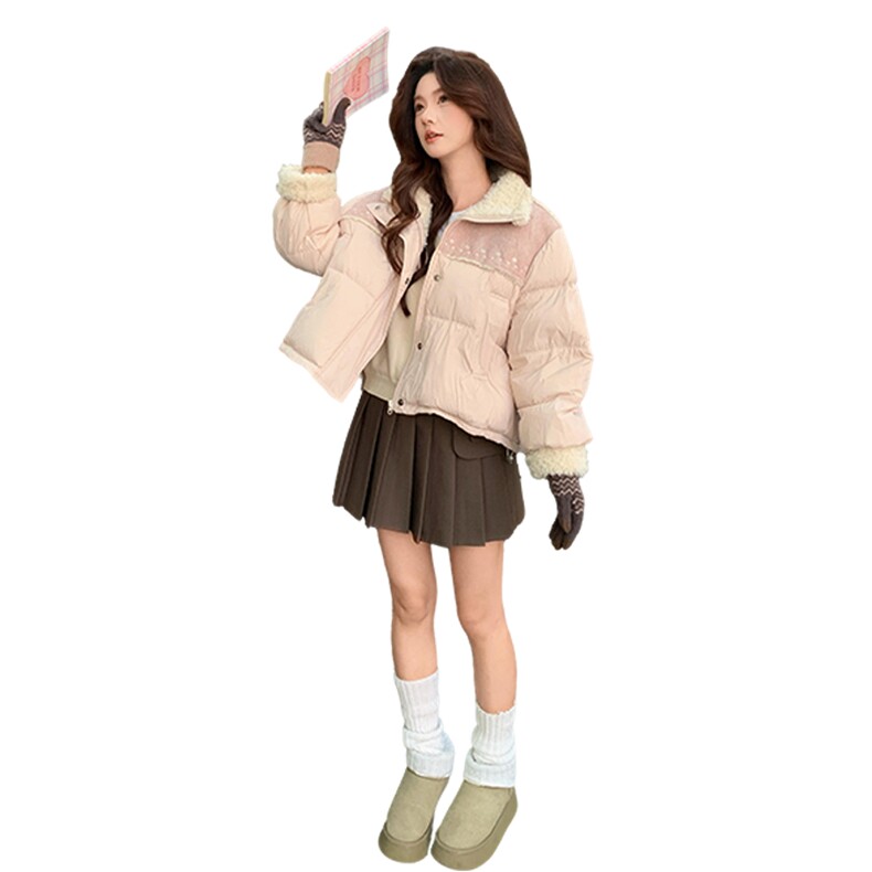 2025冬季新款粉色皮毛一体刺绣拼接50羽绒服2B082-2255-p265k398,女装羽绒服,2B082