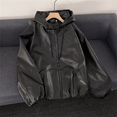 高级感连帽PU皮衣外套工装痞帅廓形机车骑行服夹克男LHY2266-P73，男装皮衣，星座1008