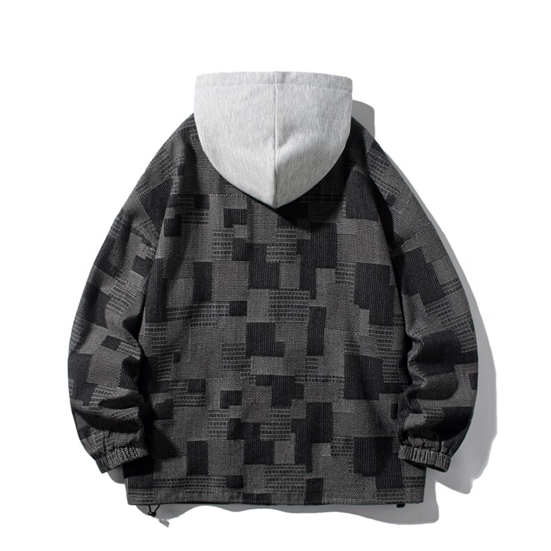JK6007/P80加棉P90冬装白底牛仔连帽格子夹克男大码外套男棉衣,男装夹克,电商A141
