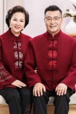 情侣装羊毛呢中老年秋款唐装套装男士风复古新中式双面呢唐装，男装休闲套装，钱塘723