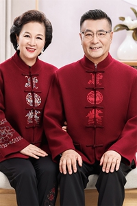 情侣装羊毛呢中老年秋款唐装套装男士风复古新中式双面呢唐装图片