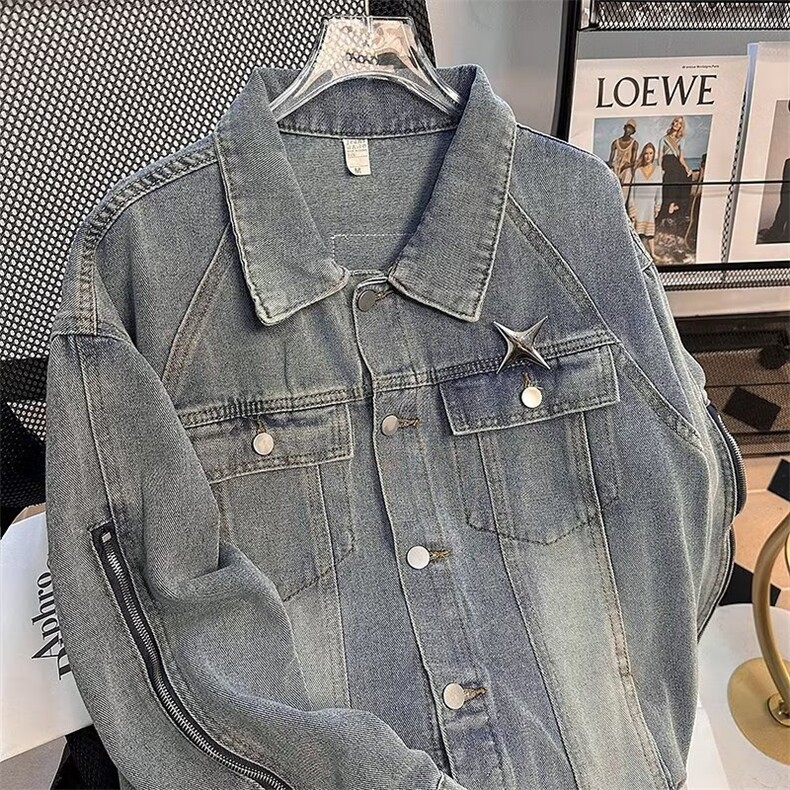 JK8609-P59美式复古水洗牛仔外套男春季设计感潮牌高街情侣宽松,男装工装外套,电商B323A