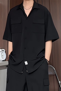 C3070/P35新款港风冰丝工装多口袋短袖衬衣男女潮大码外套衬衫男图片